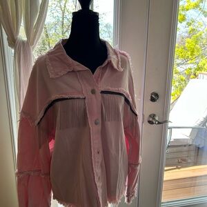 Pink Fringed Button-Up Shirt